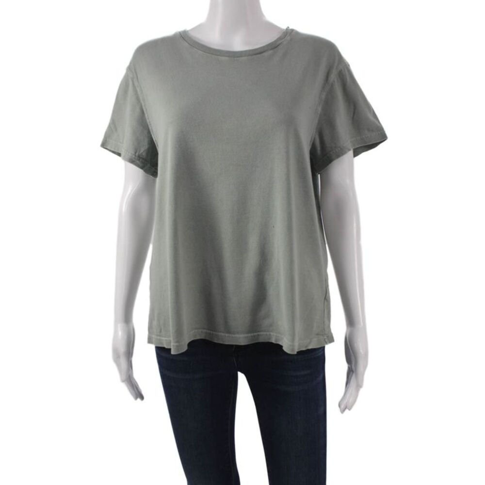 WSLY Womens Basic T-Shirt Green Crew Neck Short Sleeve Organic Cotton Size L
